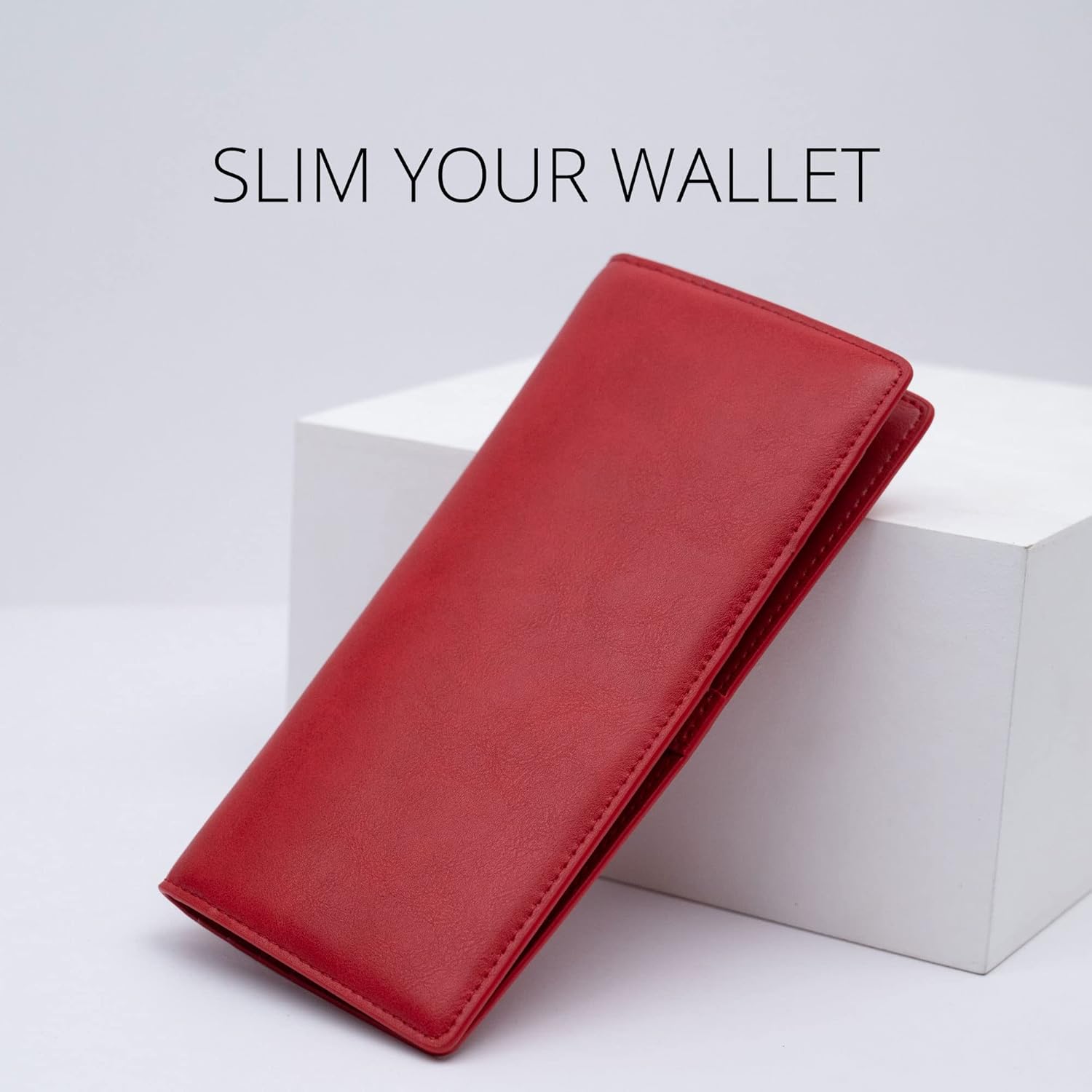 Alldaily Ultra Slim Thin Women Wallet RFID Blocking Credit Card Holder Bifold Long Ladies Billfold (Red) - Image 3