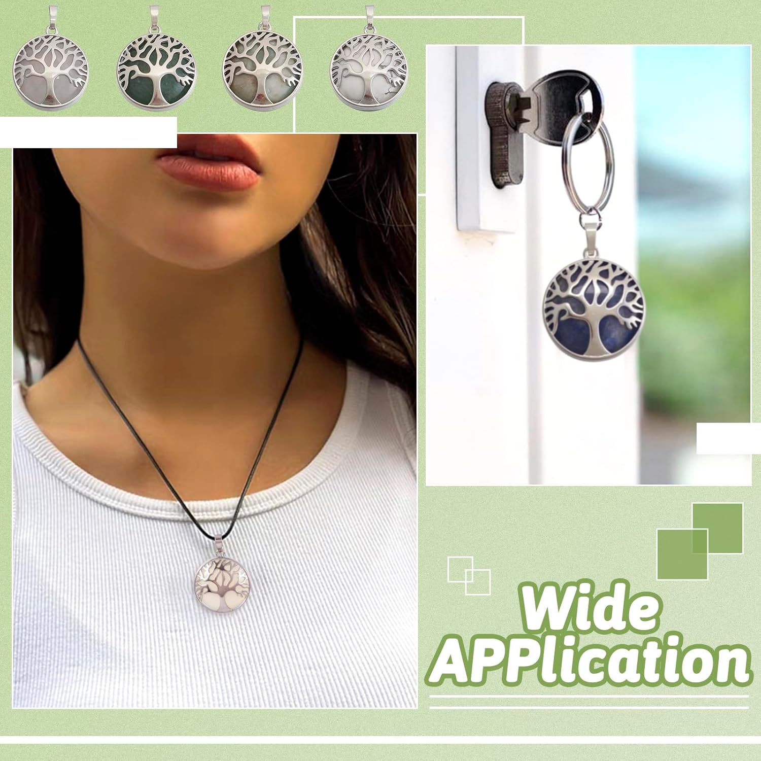 Beadthoven 10pcs Tree Of Life Charms Pendants Mixed Natural Gemstone Pendants Platinum Round Healing Energy Stone Crystal Chakra Charms for DIY Necklaces Jewelry Making Accessories - Image 2