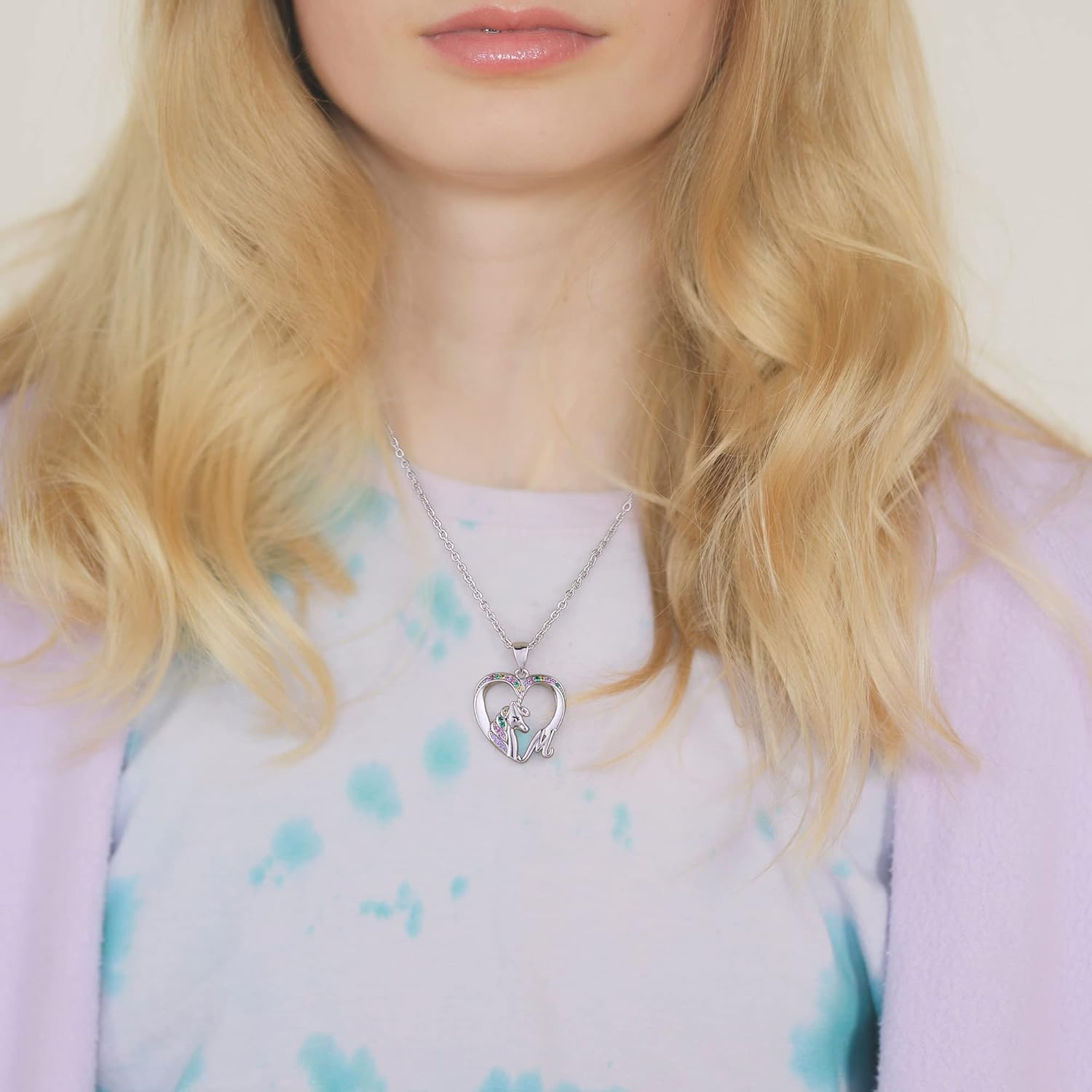 Unicorn Necklaces - Silver Cursive Initial Necklace with CZ Heart Pendant for Girls & Teen Girls - Image 4