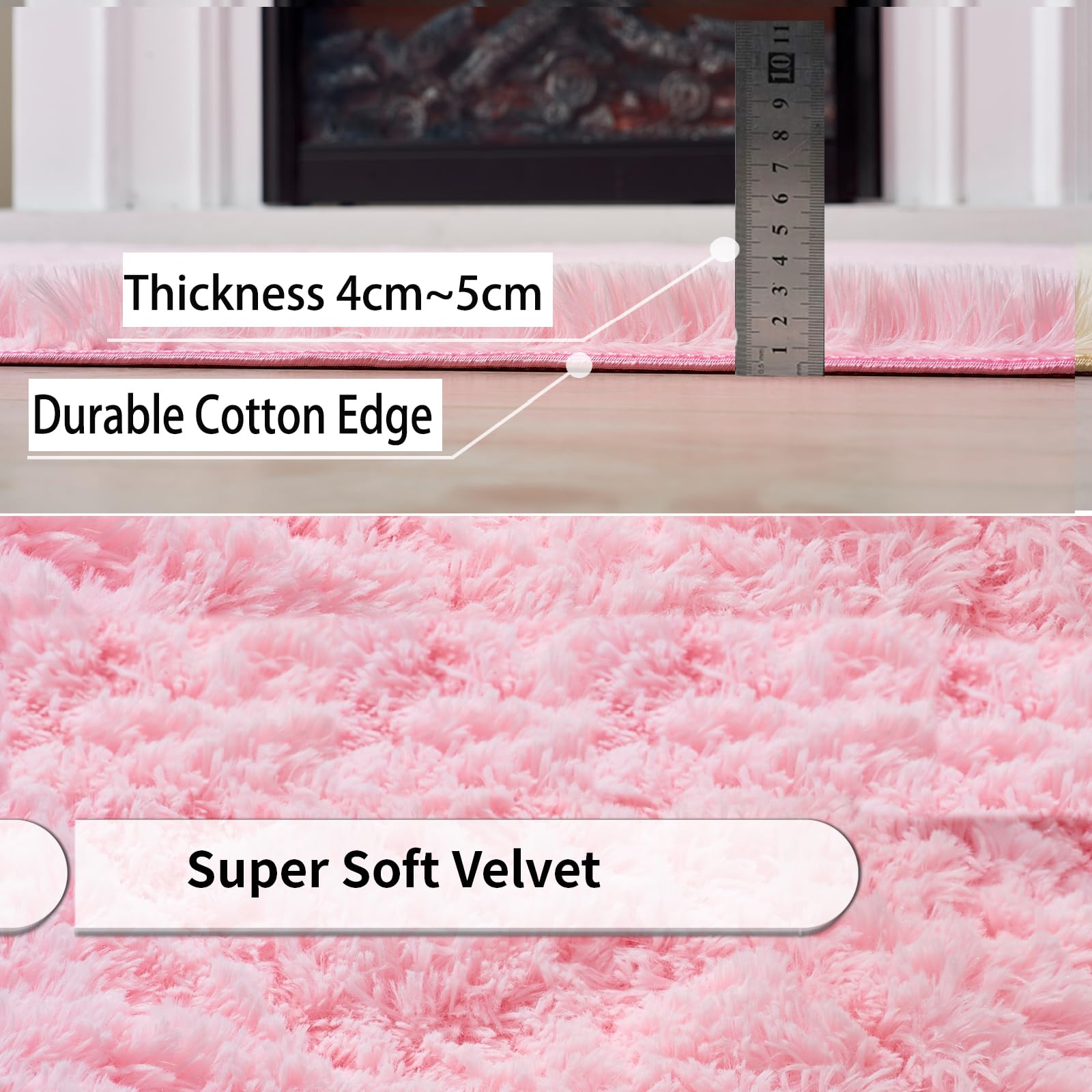 Obundi Anti-Slip Small Carpet, Durable Fluffy Rug for Girls Bedroom Living Room (Pink, 60 x 120 cm), 60x 120 cm (Rectangular) - Image 2