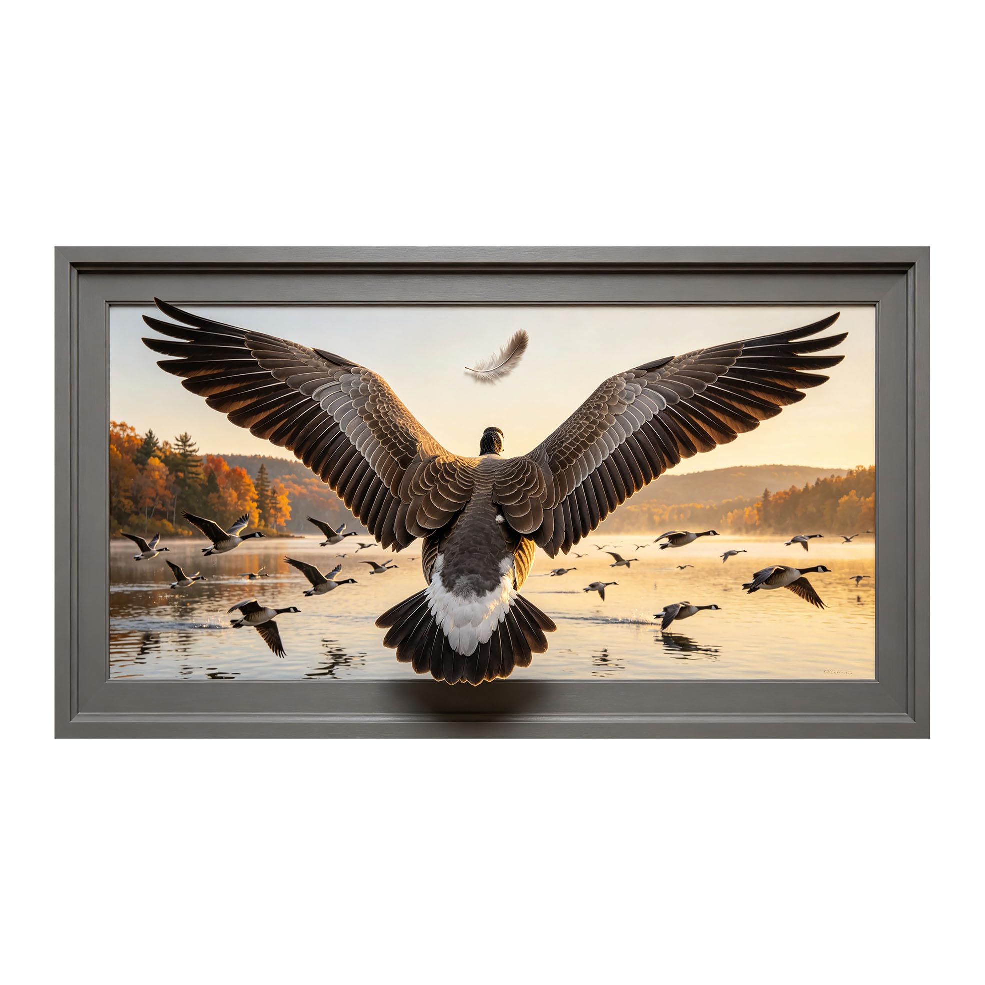 Yzpallescene 3D Framed Wall Art 50cm×100cm Wild Goose Lake Seascape Realistic Impressionist Large Size SelfAdhesive Removable Wall Decor Prints Artwork for Living Room Bedroom Office