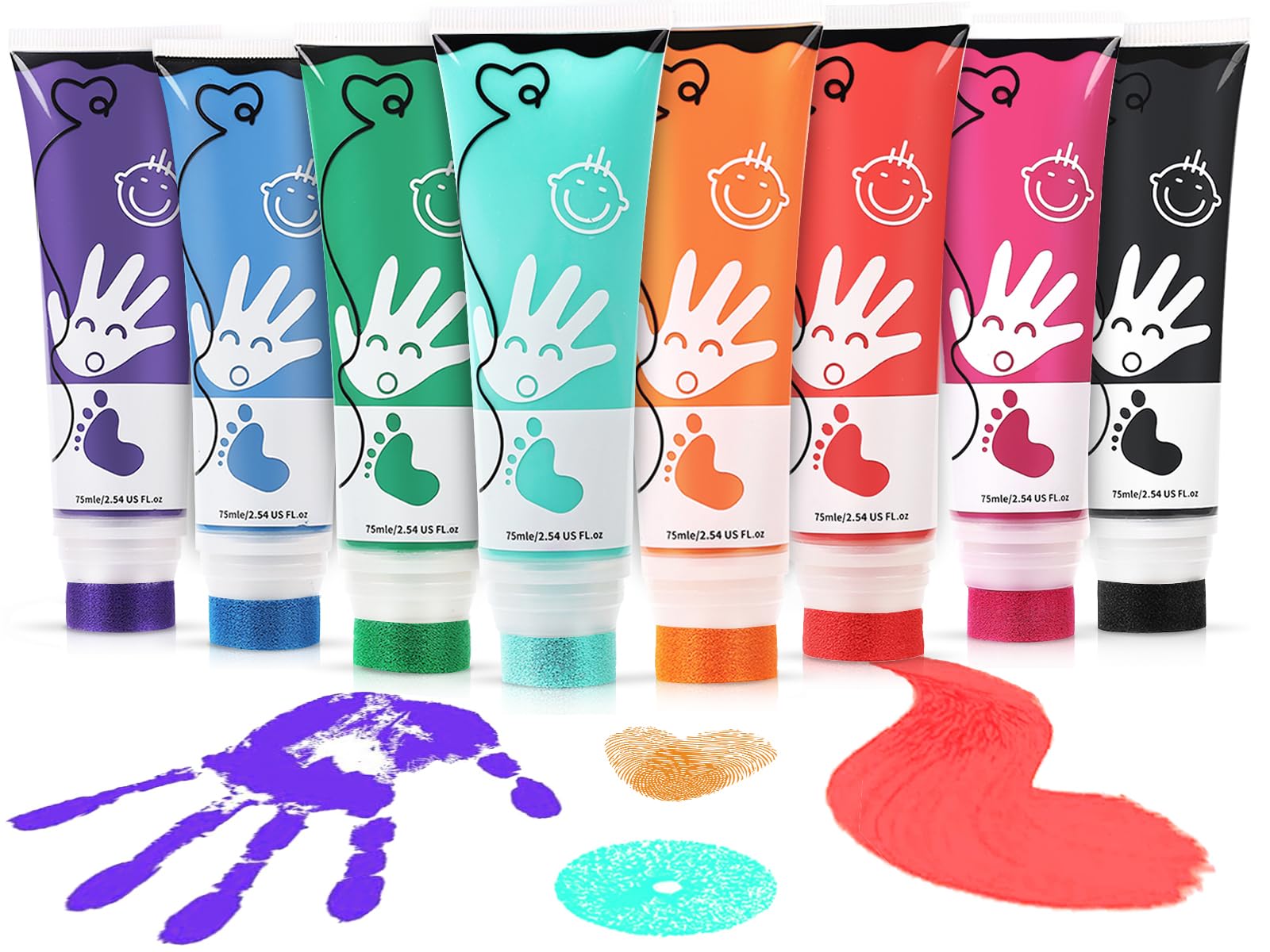 Sortnic Washable Finger Paint for Toddler, 8 Colors Large Capacity (2.54fl oz) with Sponge Attachment, Safe Non-Toxic Toddler Art Painting Supplies, Kids Hand Painting DIY Crafts Preschool Gifts