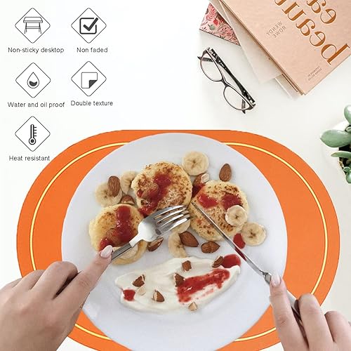 Miniatura 8 de YANGKLUIB Juego de 2 manteles individuales ovalados de piel sintética, resistentes al calor, fáciles de limpiar, impermeables, para mesa de comedor,