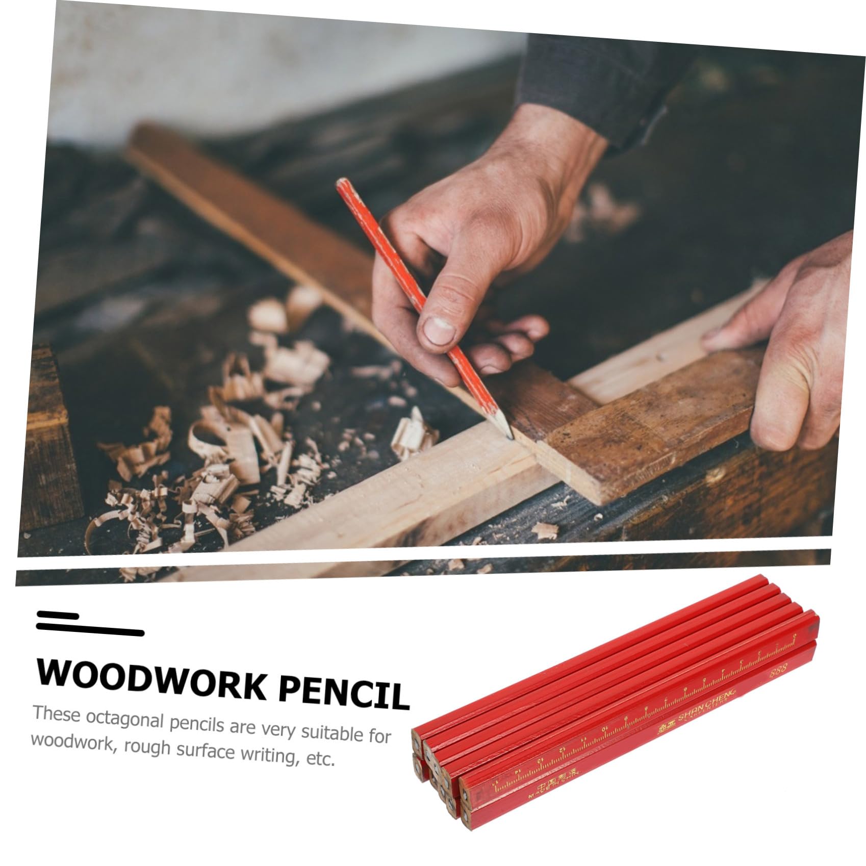 Angoily Crayons de Charpentier Plats Octogonaux en Bois Rouge, 72 Pièces