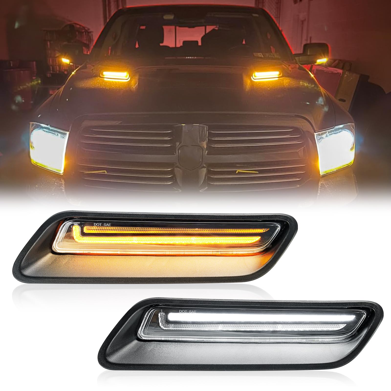 LED Hood Vent Bezel Scoop Light Compatible with 2010-2018 Ram 1500/2019