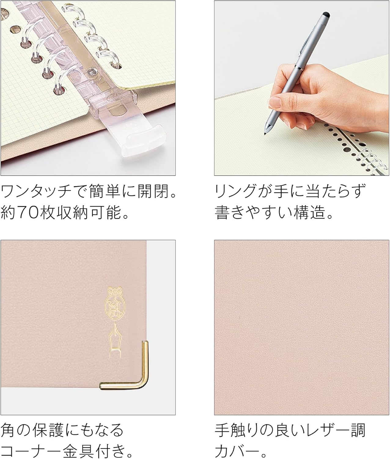 Clade 8417-03 Binder Notebook, Freak Binder Notebook, A5, 0.08 inch (2 mm) Grid, 8 Holes, Champagne Gold