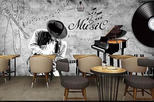 Miniatura 2 de Murwall Papel pintado de notas musicales Piano Mural de pared de música oscura Impresión de pared Guitarra Decoración de pared Café Diseño Sala de