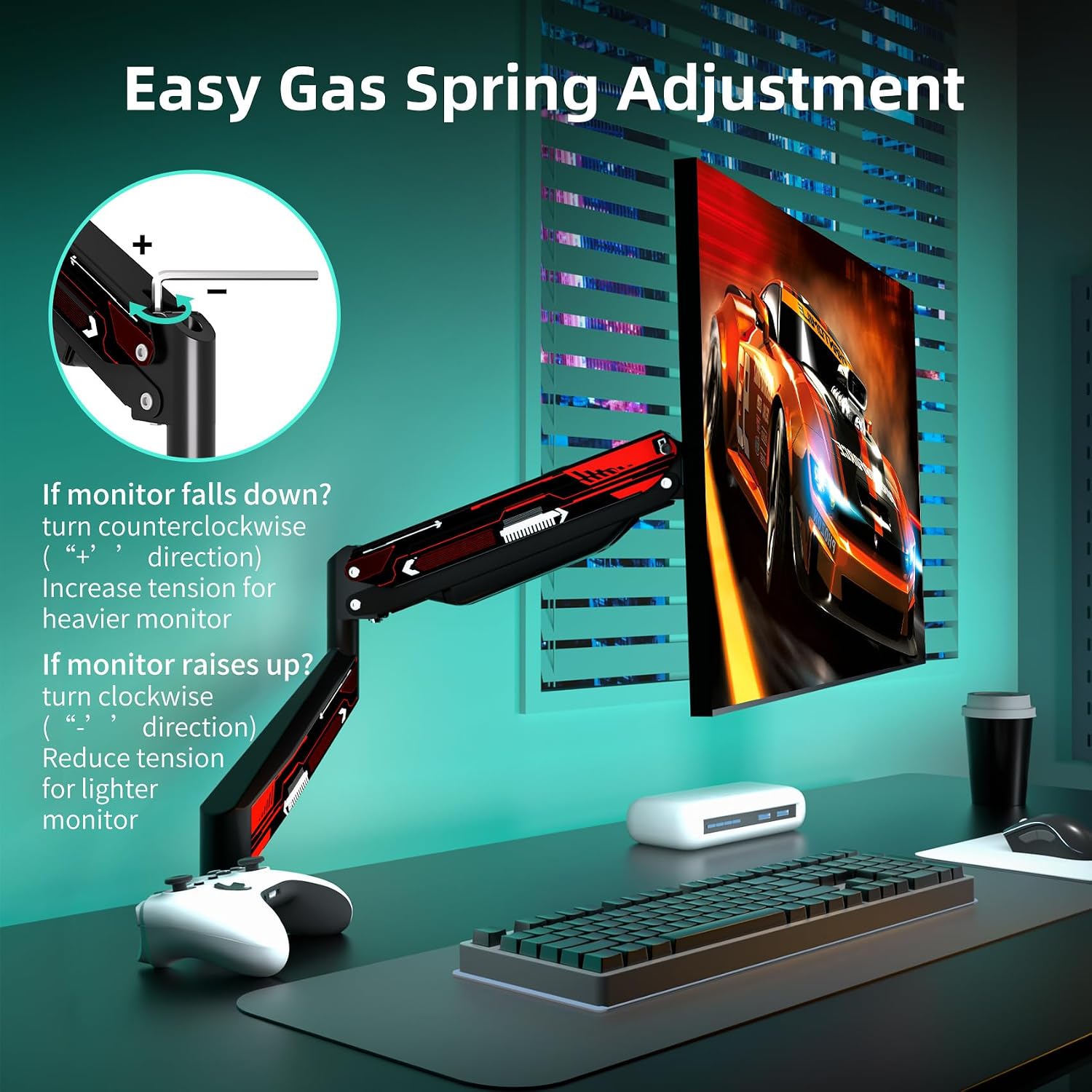 Suptek Monitor Mount, Gas Spring Monitor Arm Desk Mount Fully Adjustable Fits 32 inch Monitors Weight Capacity up to 22 lbs(MD8WR) - 5