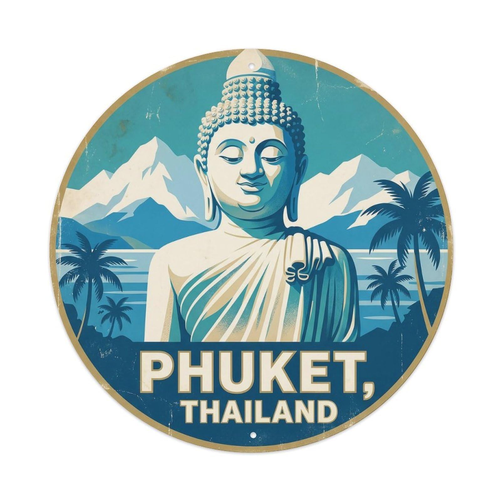 Phuket White Buddha Temple Travel Historic Shrine Metal Tin Sign