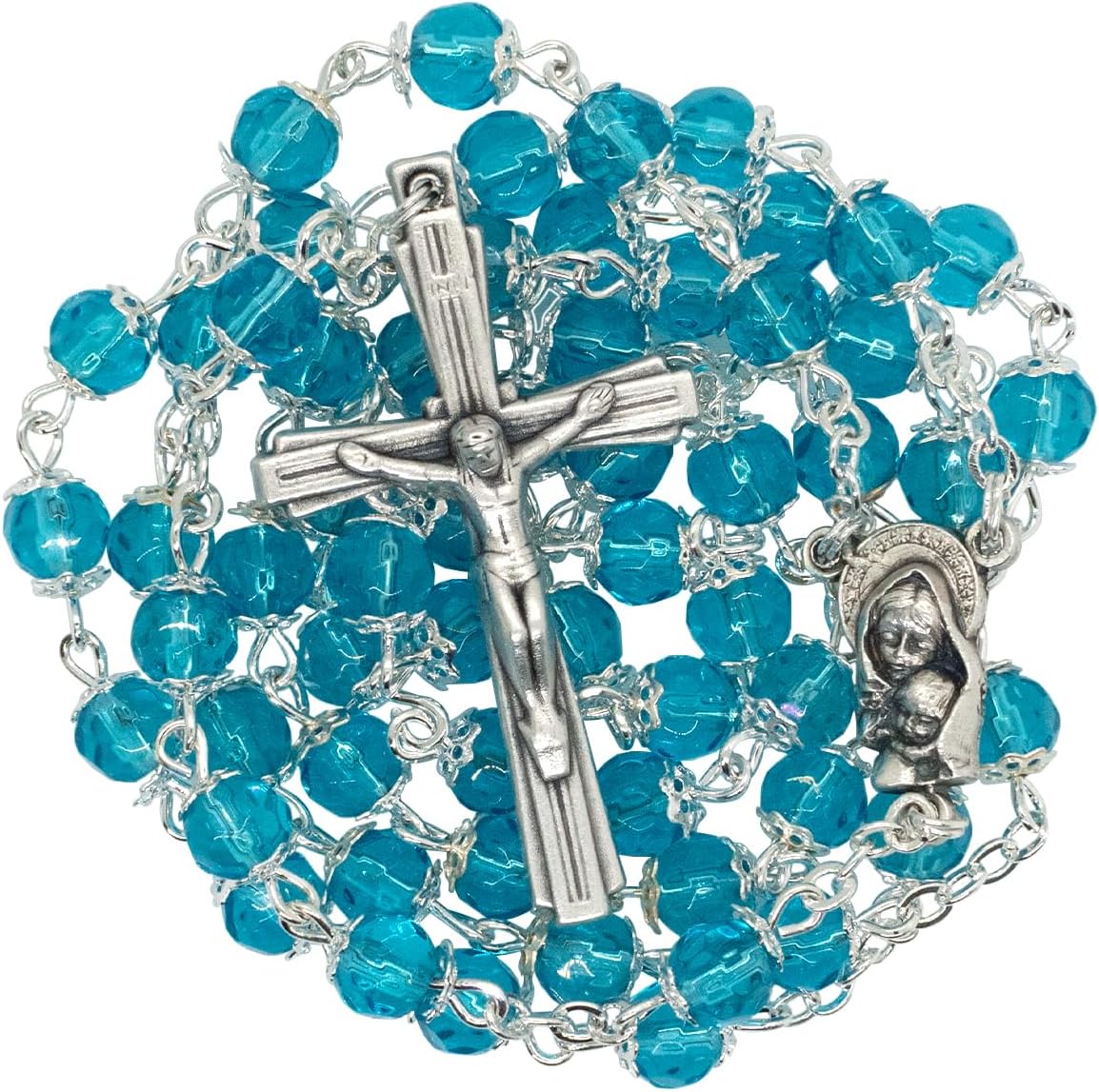 Venerare Catholic Birthstone Rosary | Italian Crystal Beads | 12 Colors | Great Gift for First Holy Communion and Confirmation | Christian Jewelry (March - Light Blue Aquamarine)