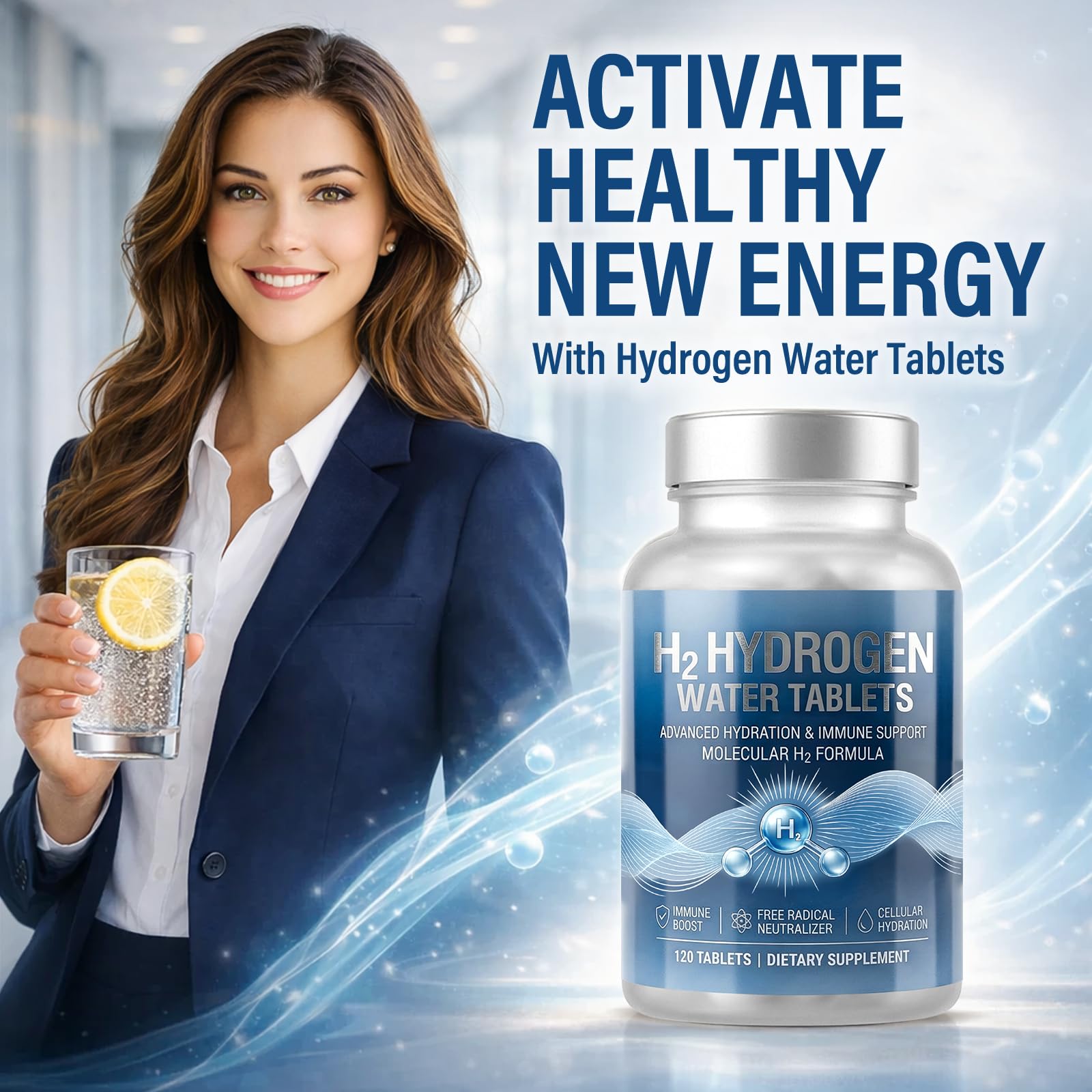Comprimidos efervescentes de agua con hidrógeno | Alta concentración de H2 hidrógeno molecular para apoyo antioxidante y bienestar celular | 120 comprimidos, no transgénicos, veganos