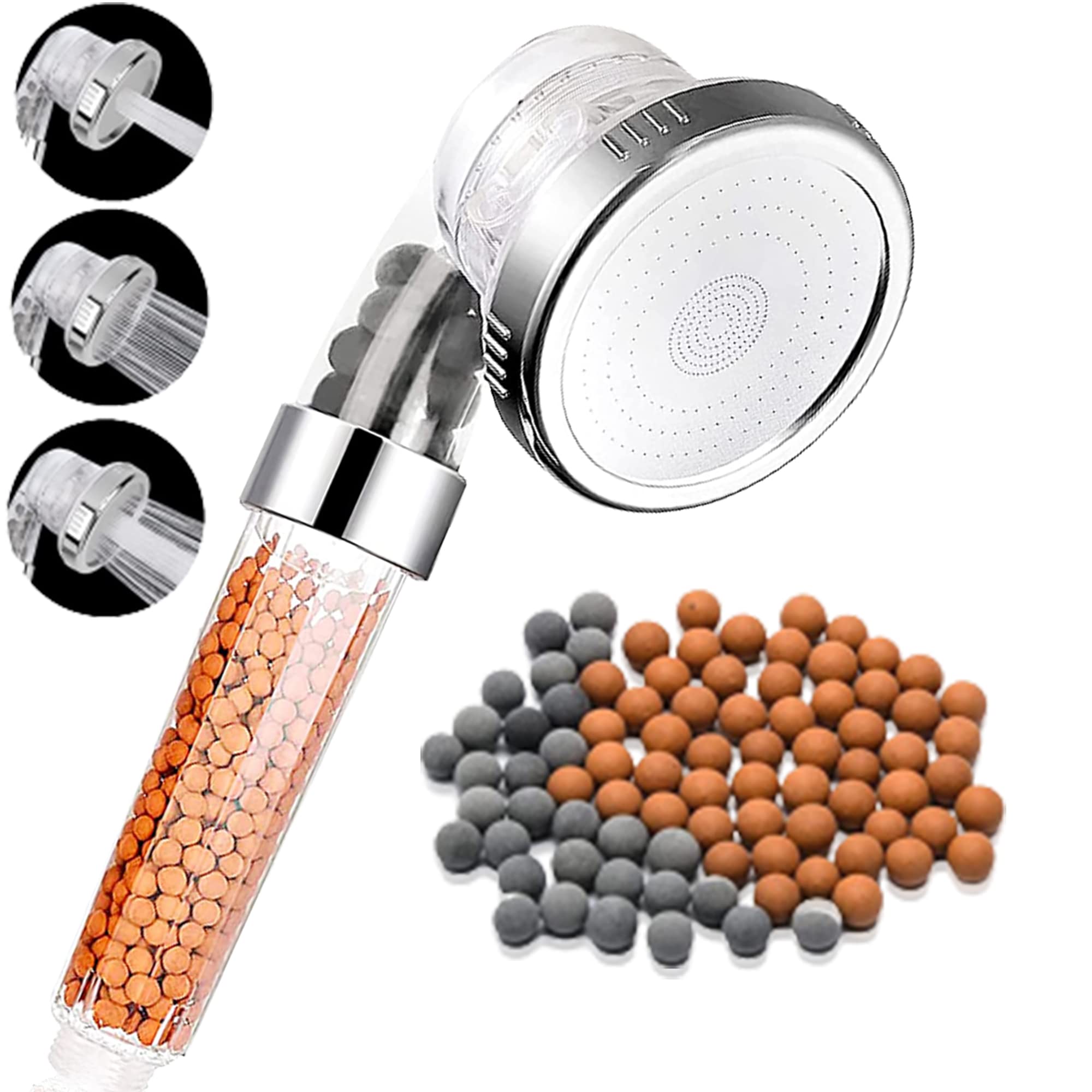Shower Head, ZASHMART 3-Mode High-Pressure Water Saving Shower Heads, Hard Water Filter Shower Head That Increase Water Pressure with Water Softner Shower Beads.