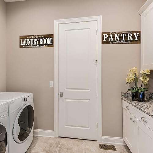 Miniatura 4 de Jetec 2 letreros de madera para despensa para cuarto de servicio, decoración de pared, casa de campo, lavandería, despensa, puerta, para cocina,