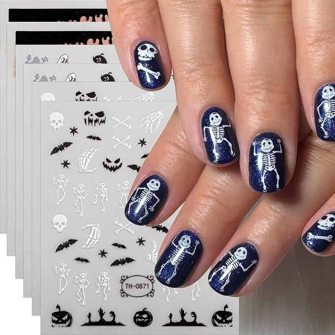 Halloween Nail Stickers Skull Ghosts Nail Decals 3D Self-Adhesive Nail Art