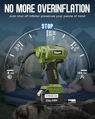 Miniatura 7 de TREE.NB Inflador de neumáticos inalámbrico Compresor de aire portátil con 2 bombas de aire alimentadas por batería de 21 V, inflador de neumáticos