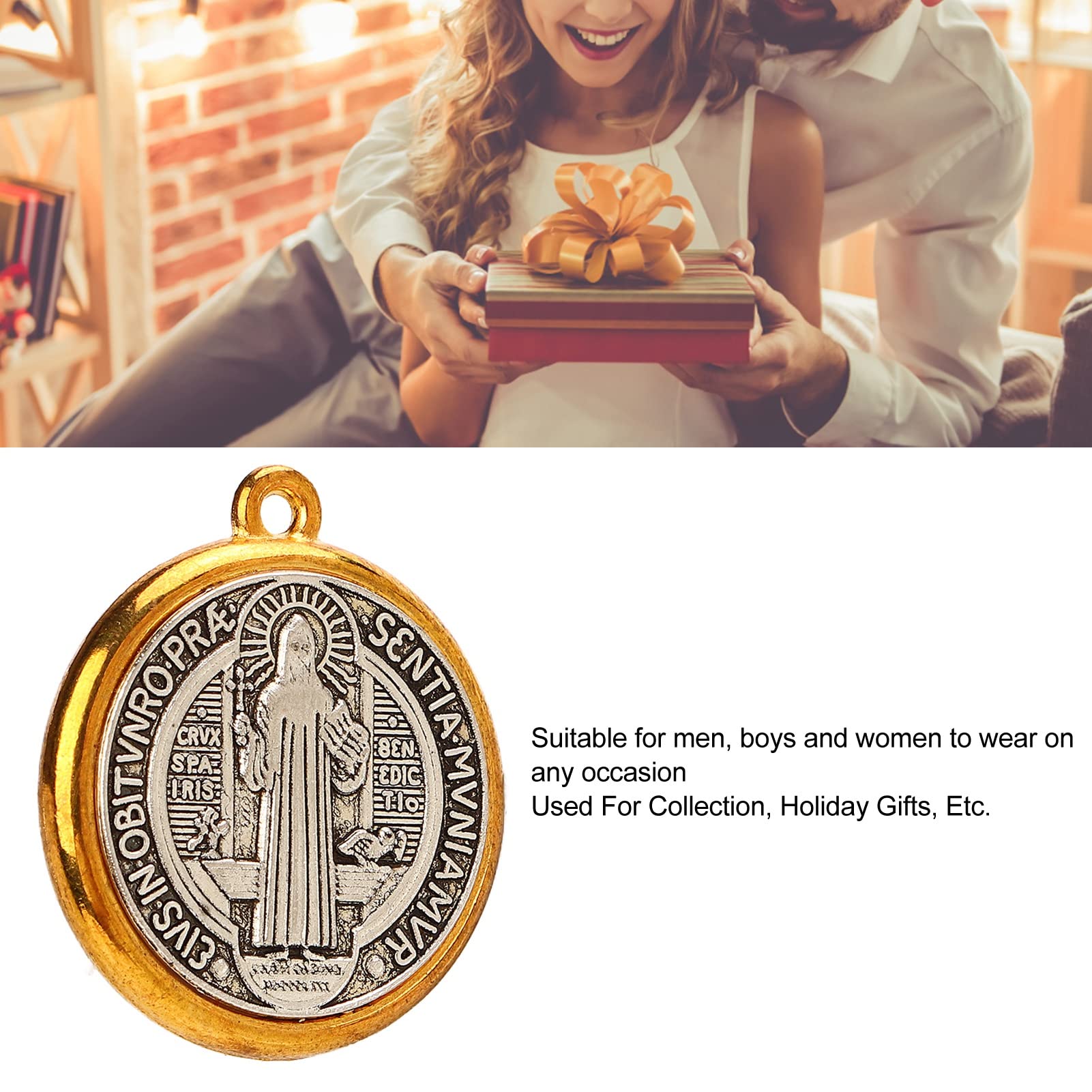 LBFEEL Médaille De Saint Benoît En Acier Inoxydable Avec Pendentif En Forme De Médaille De Saint Benoît Catholique Pour Homme Et Femme [Bijoux], Acier Inoxydable