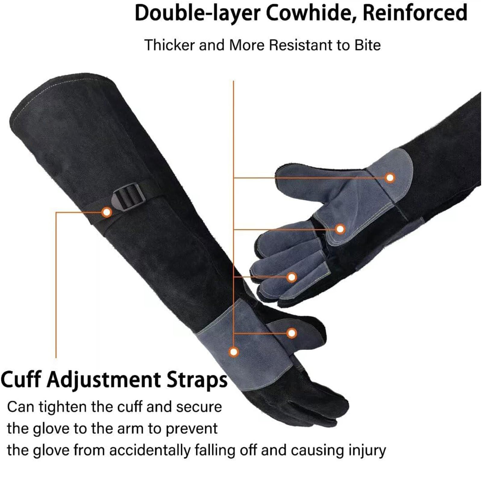Gants de toilettage pour animaux de compagnie pour chats, chiens et petits animaux de compagnie, longs gants de manipulation en cuir avec couverture renforcée des mains, utilisation de gants de pour à