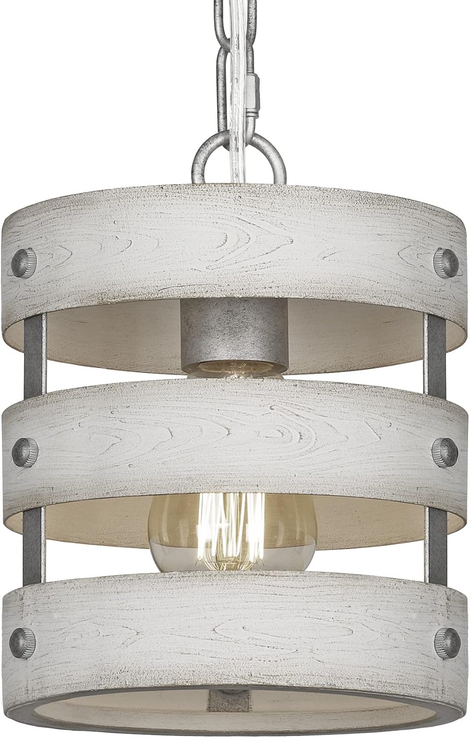 Rustic Pendant Light Fixtures, Farmhouse Kitchen Wood Hanging Lighting, Industrial Round Cage Chandelier for Entryway Hallway Dining Room Bedroom Foyer