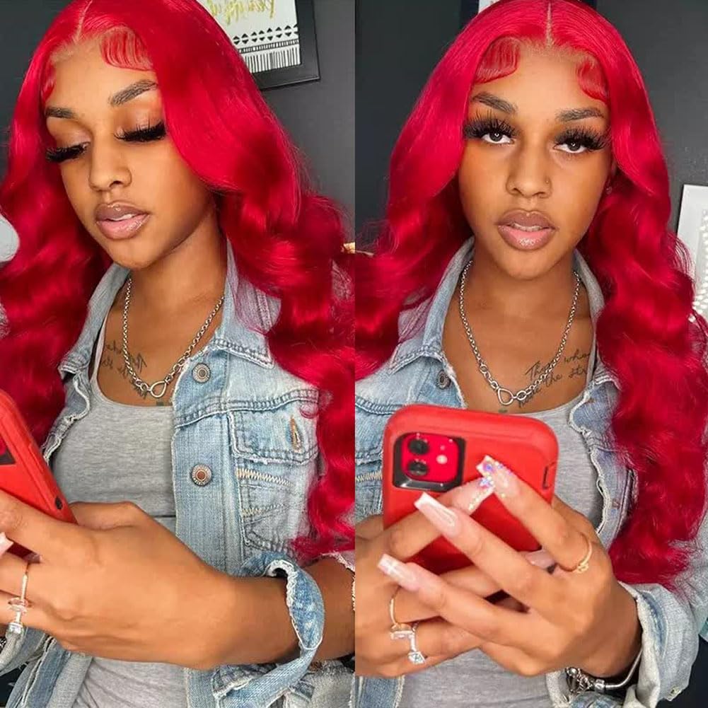 Ice Pear 30 Inch Red Hair Wig 13x6 Body Wave Wigs Human Hair, 200% Density Colored Wigs for Women,Red Glueless Wig Bleached Knots with Baby Hair