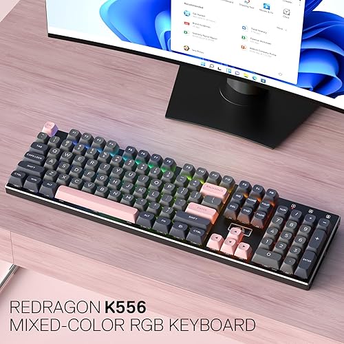 Miniatura 8 de Redragon K556 SE - Teclado para juegos con cable, teclado mecánico de intercambio en caliente de 104 teclas con base de aluminio original, enchufe