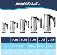 Vista 2 de Cafetera Moka de 9 Tazas de Acero Inoxidable 450ml Cafetera de Espresso Italiana para Estufa Cafeteras de Café Mocha Percolador Cafetera Greca