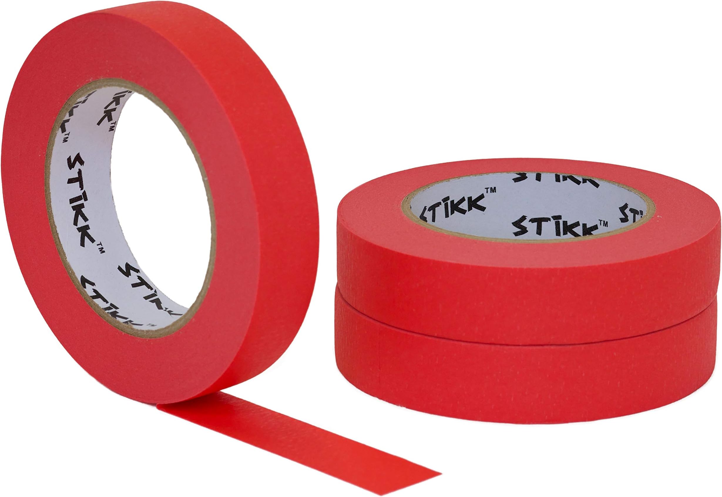 STIKK 3 Pack 1" inch x 60yd Red Painters Tape 14 Day Easy Removal Trim Edge Finishing Decorative Marking Masking Tape (.94 in 24MM)