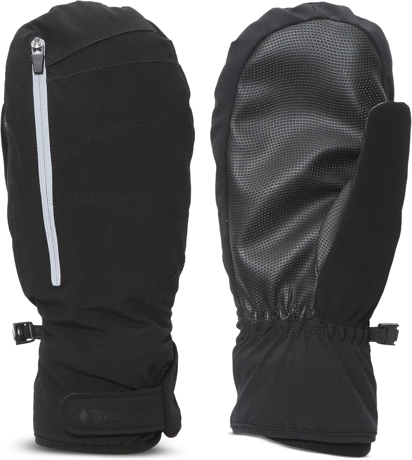 TrailHeads Convertible Mittens for Men – Zip Open Ski Mittens with PrimaLoft Insulation, Black Fingerless Mittens for Running