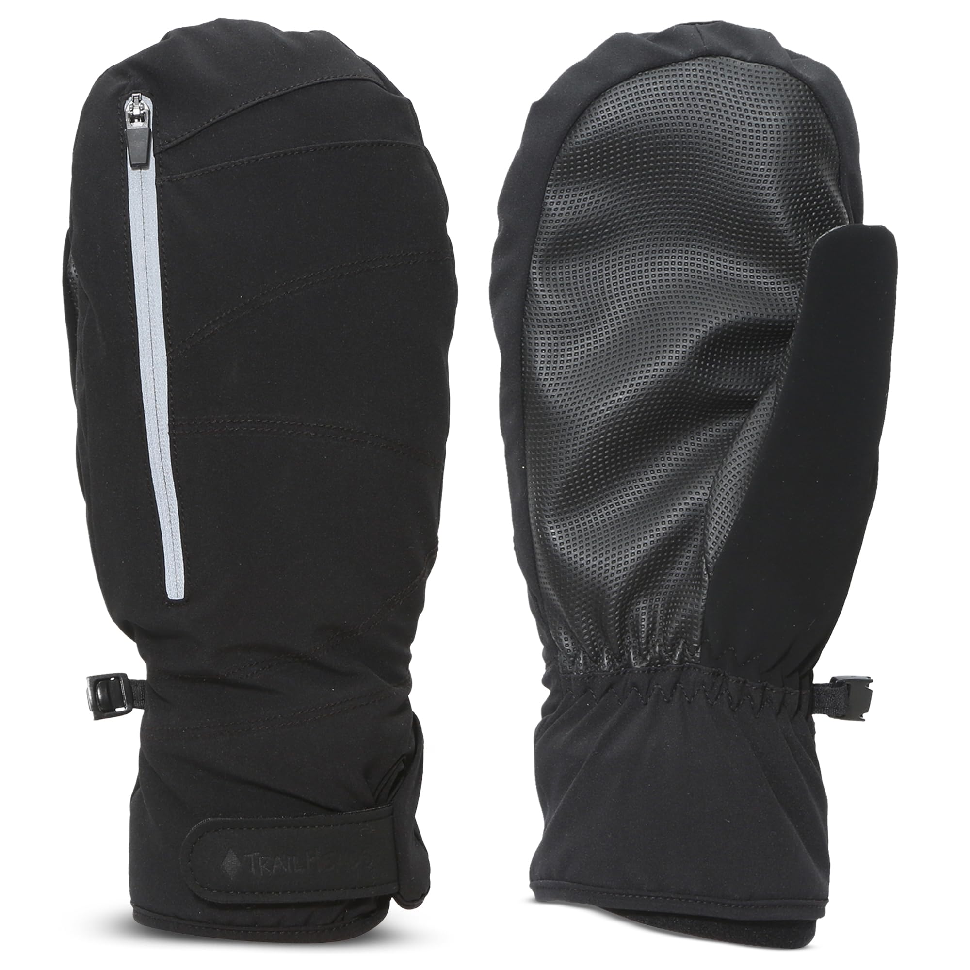 TrailHeads Men’s Convertible Zip Mitts | winter running Mittens | thermal mittens for cold weather | men’s mittens for outdoor sports - black (small/medium)