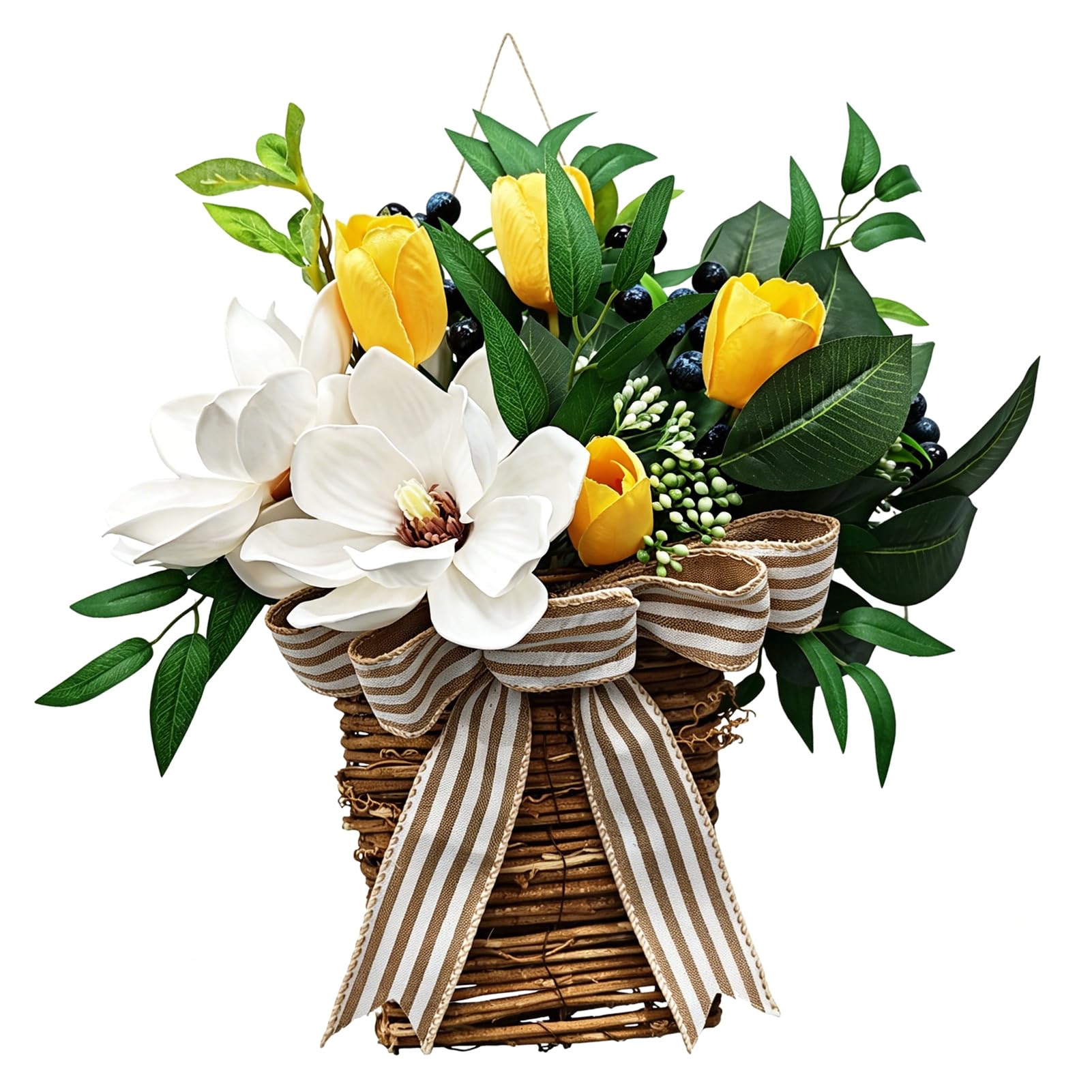Annadue Żółty Kosz Tulipanów na Drzwi Wejściowe (Flower Basket Decor)