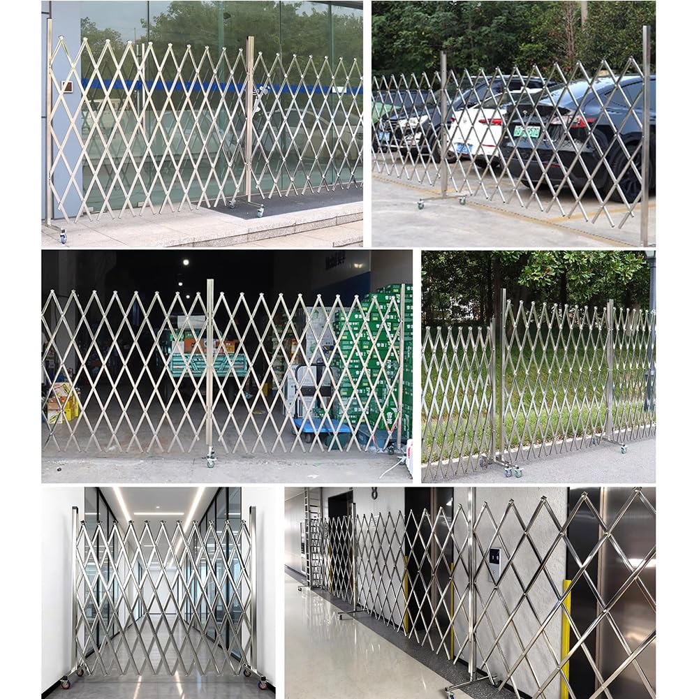 Puerta de Seguridad Extensible de Acero Inoxidable - Barrera de tráfico retráctil con Ruedas - Valla Plegable Industrial (1,5 m x 2,5 m) para Seguridad y Control de Acceso.