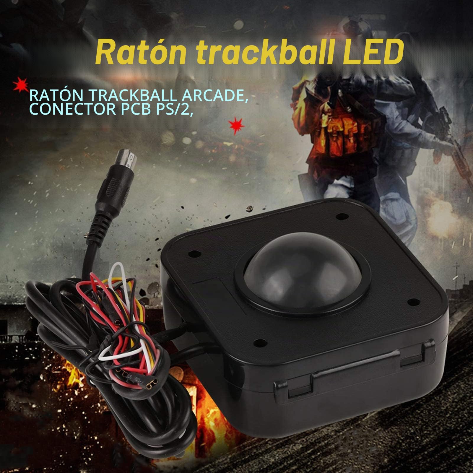 WANGCL Ratón redondo LED Trackball de 4,5 cm, conector PS/2 PCB, con cable USB Trackball para Arcade