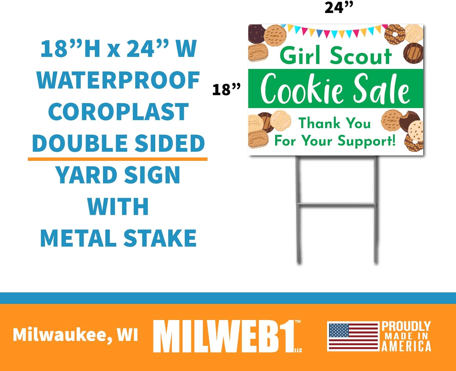 Girl Scout Cookie Sale - Yard Sign with Metal Stakes