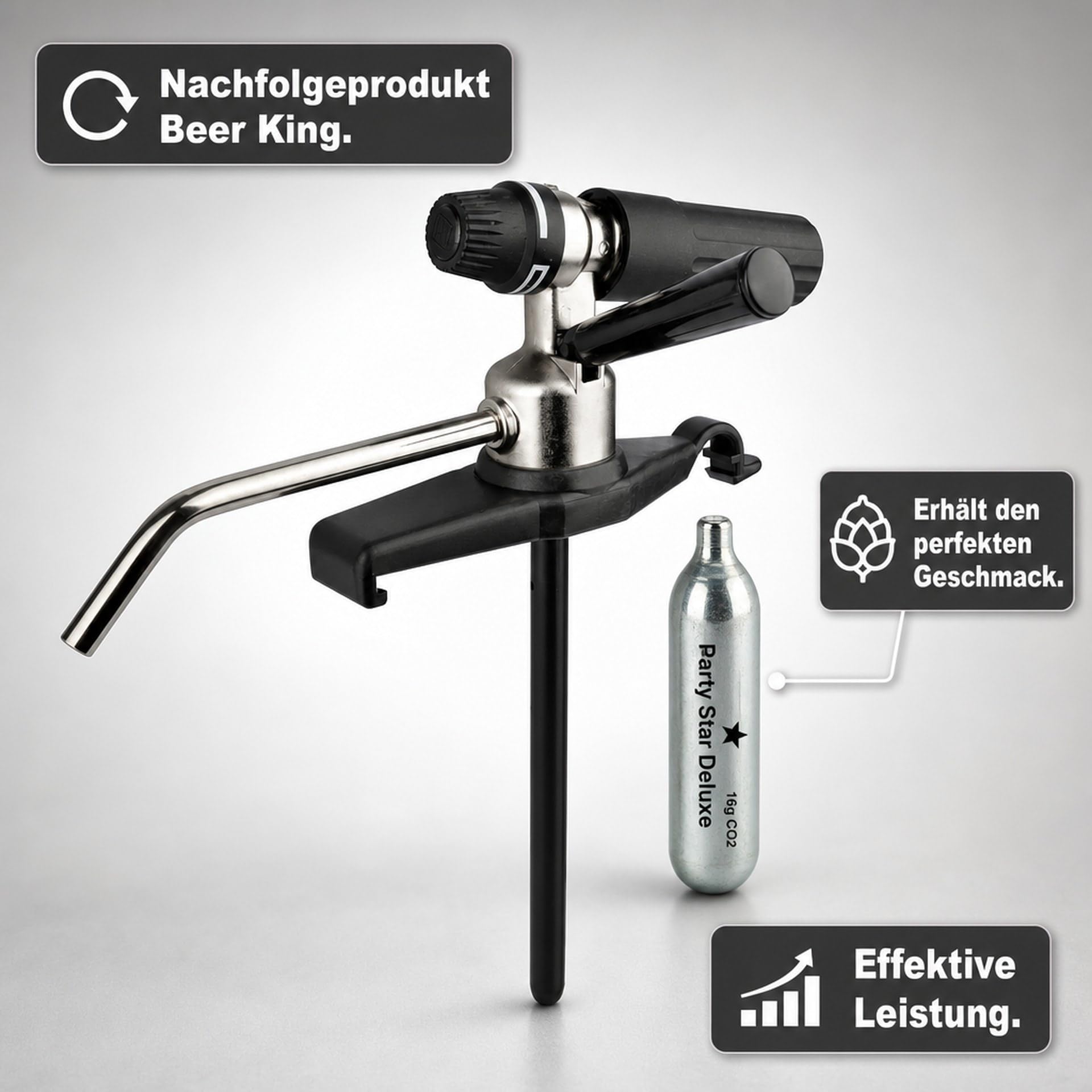 Adapter do Beczki Piwnej 5L Kranik CO2 Party Star Deluxe Regulowany Zestaw z Kartuszem 16g Łatwe Nalewanie Domowego Piwa Zapfgerät