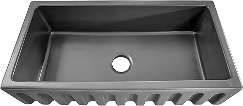 Miniatura 7 de Delantal de arcilla refractaria Brescia auténtico de 36 pulgadas con lavabo frontal estilo casa de campo, color negro mate