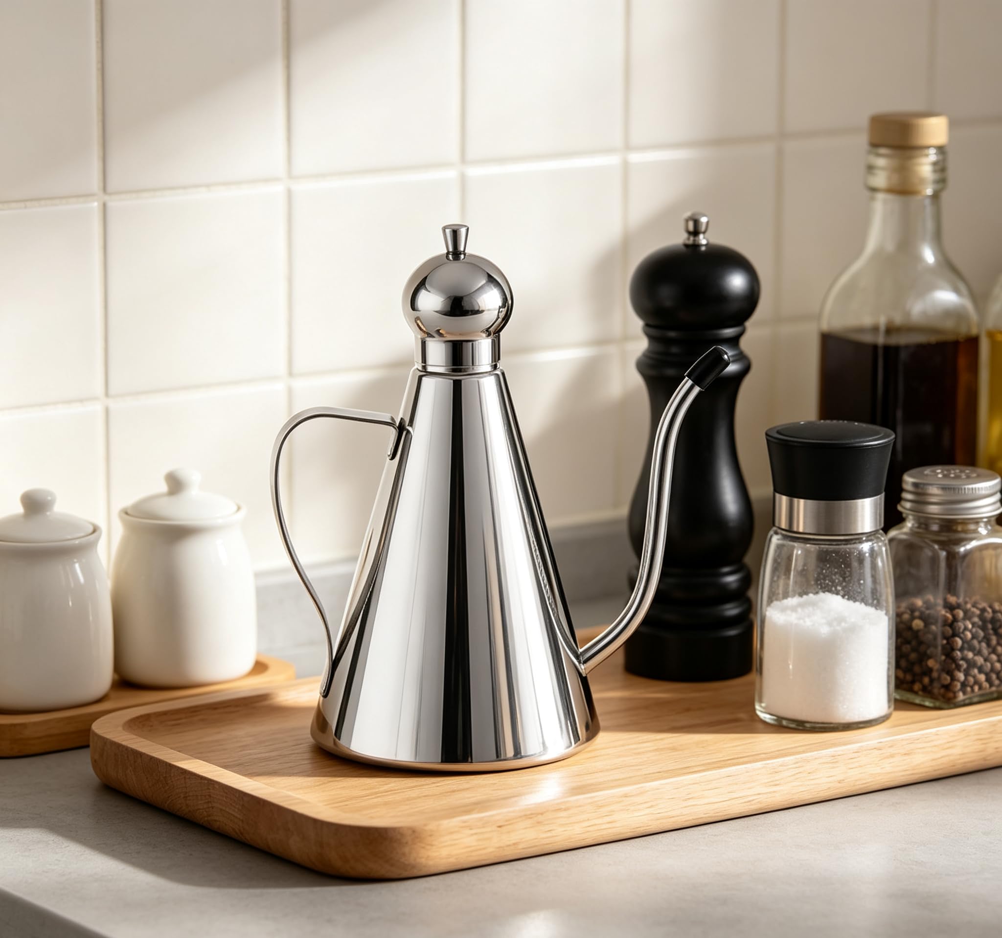 Pot à huile d'olive - Distributeur de vinaigre en acier inoxydable - 500 ml