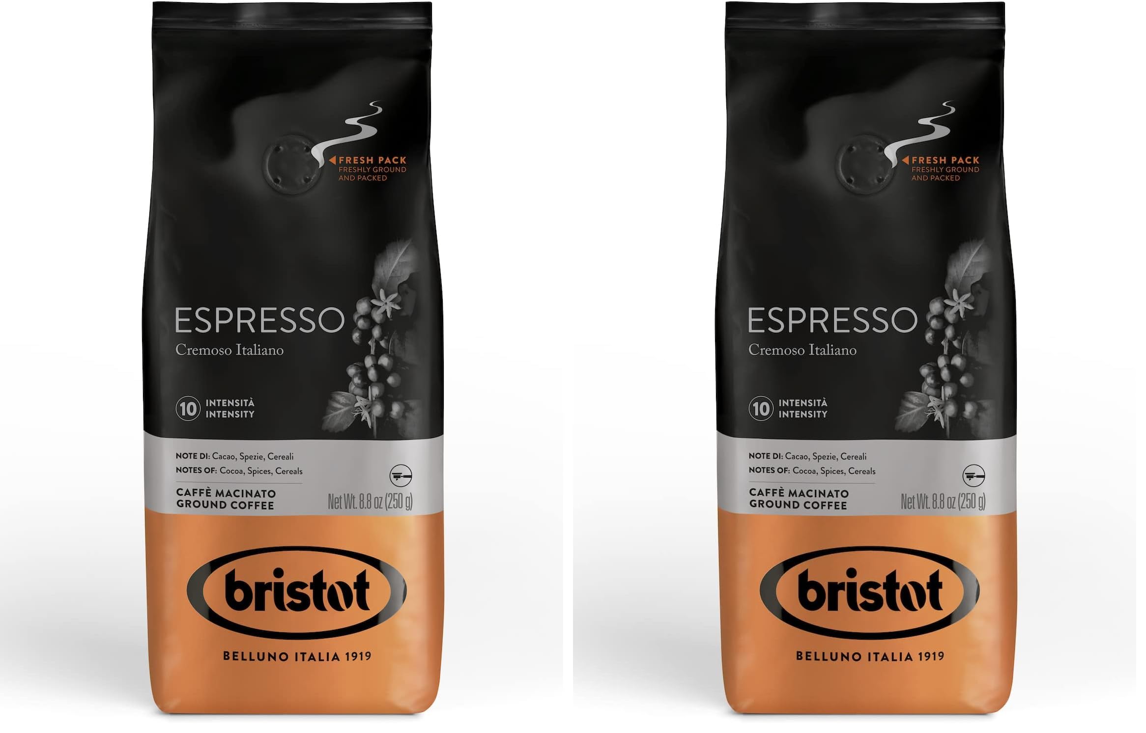 Bristot Espresso Cremoso Italiano Ground Coffee Medium Roast Rich Smooth 8 8oz 250g Bag Italian Ground Espresso for