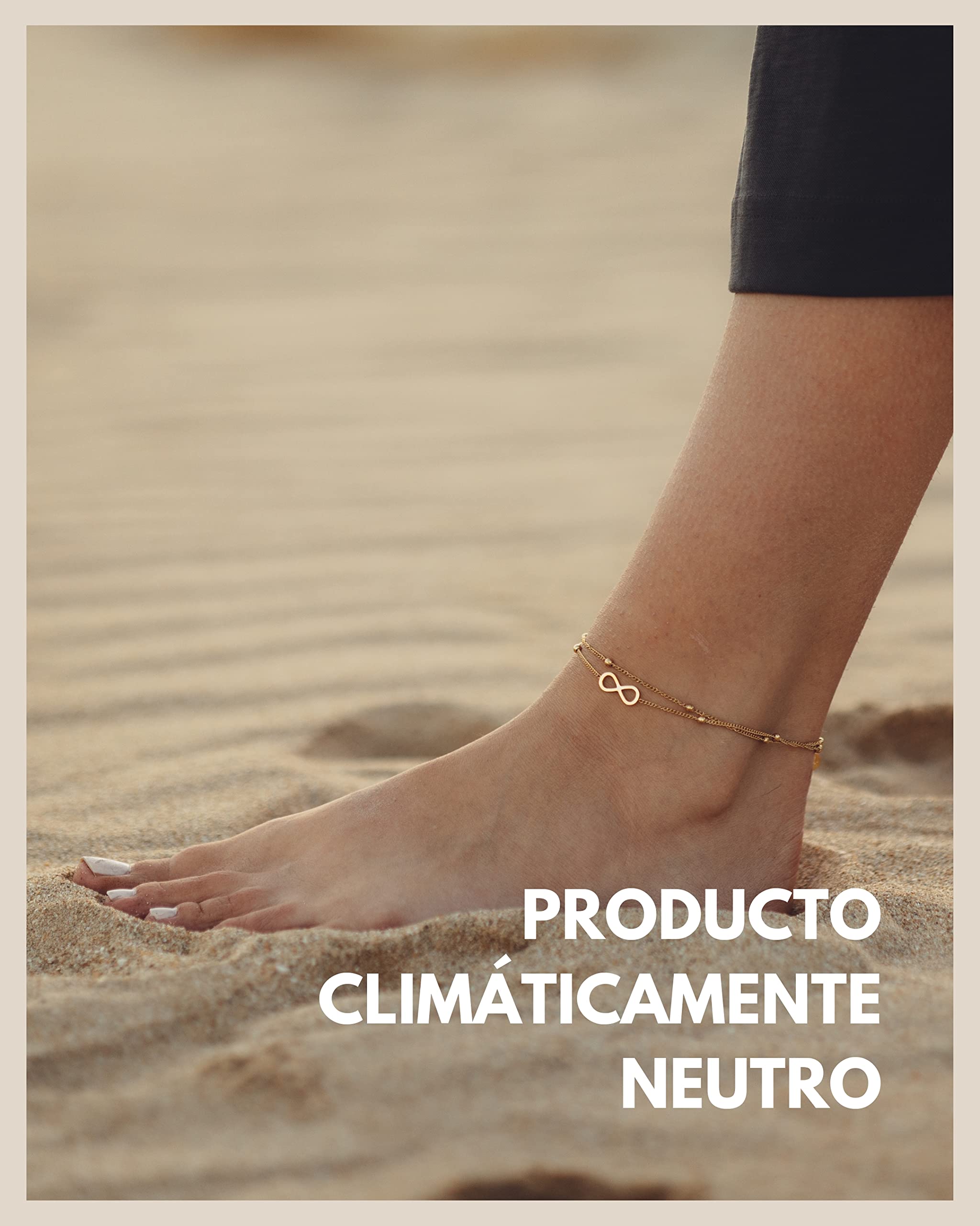 GD GOOD.designs EST. 2015 Tobillera infinita para mujer I Tobillera infinita impermeable (22-27 cm) en oro de 18 quilates, plata y oro rosa I Joyas para el tobillo de mujer con cuentas