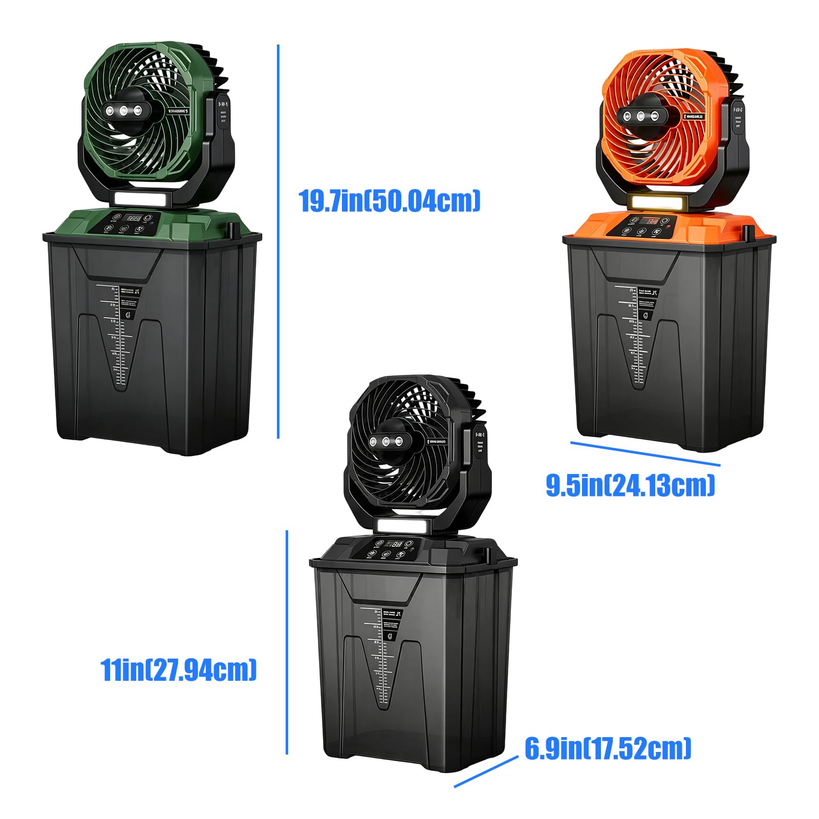 Ventilatore da campeggio portatile con base d'acqua, verde