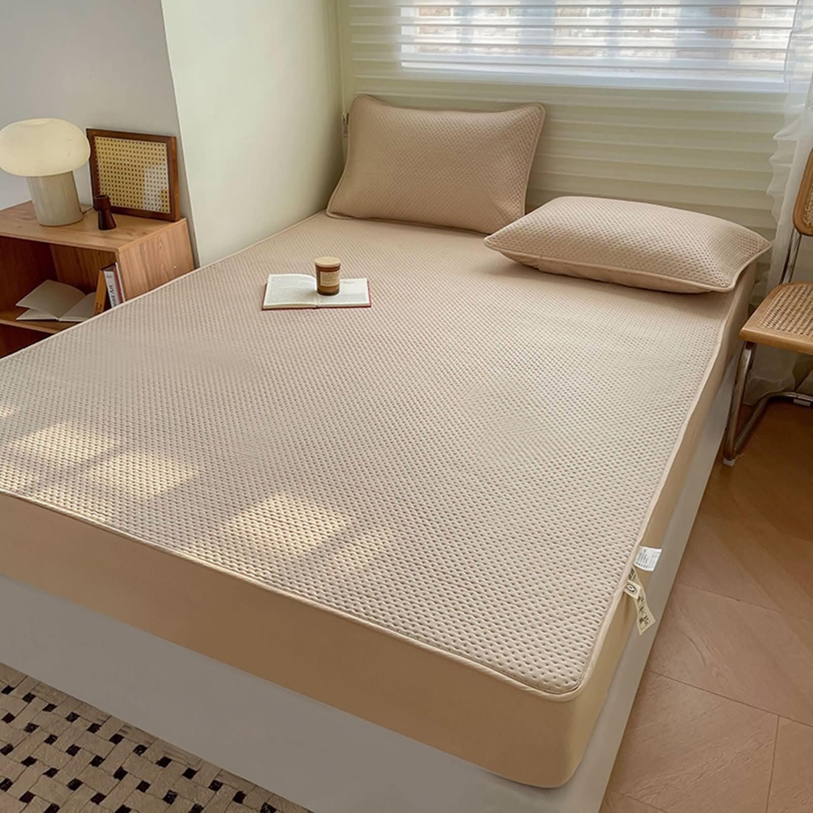 Colchas Ajustables Cama,(200 x 220 cm),Sabana Bajera Verano Color Sólido Sábana Bajera Cama Ajustable Caqui