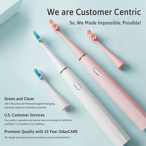 Miniatura 5 de Oday N9000 - Cepillo de dientes eléctrico sónico, 90% redondeo final, batería de 2,000 mAh (180 días), IPX7 impermeable, 43,000 VPM (motor sónico 3S