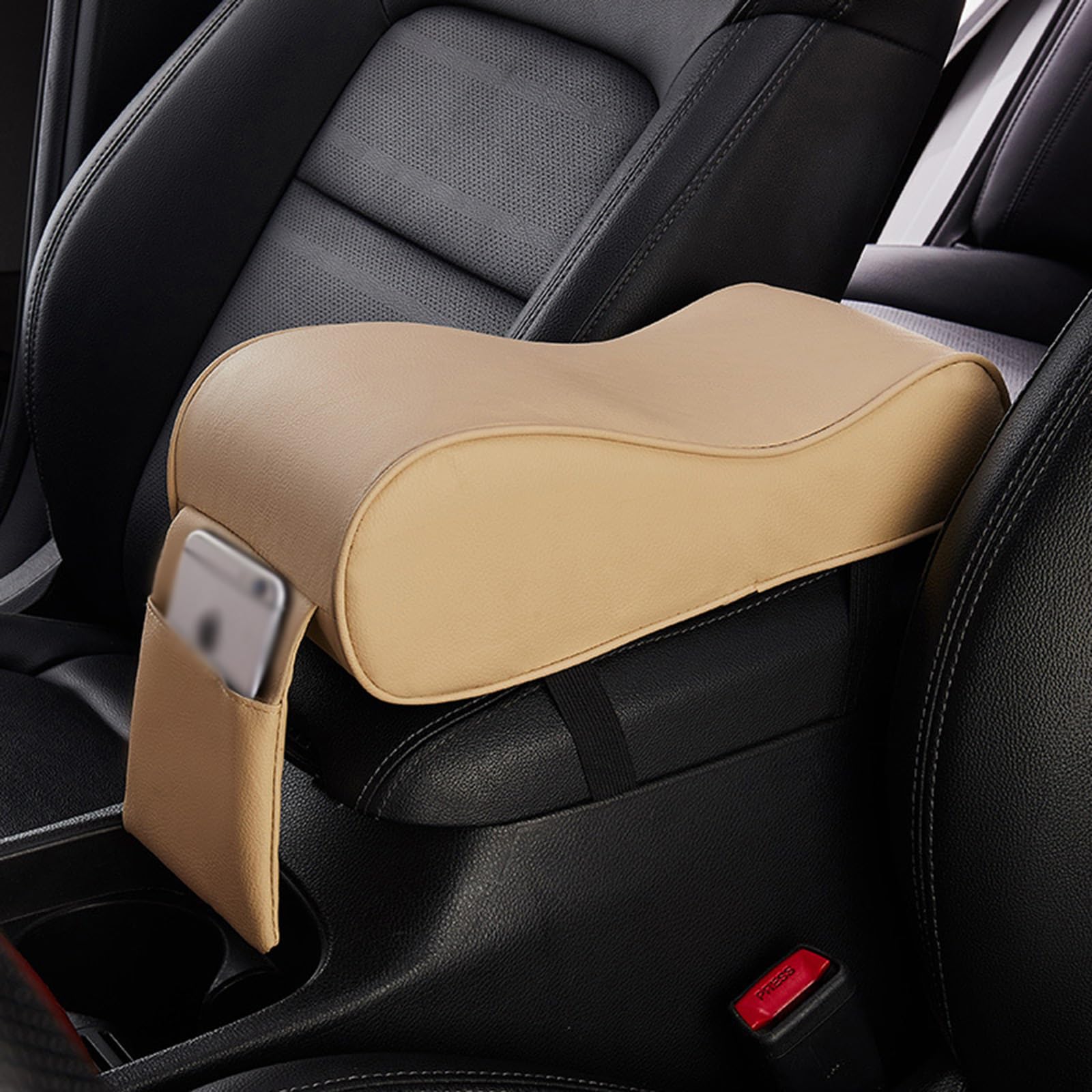 BELOMI Cuscino Per Console Centrale Auto - Antigraffio, Tessuto Lucido Ricamato Oro, Universale 32x19 Cm (Rosso)