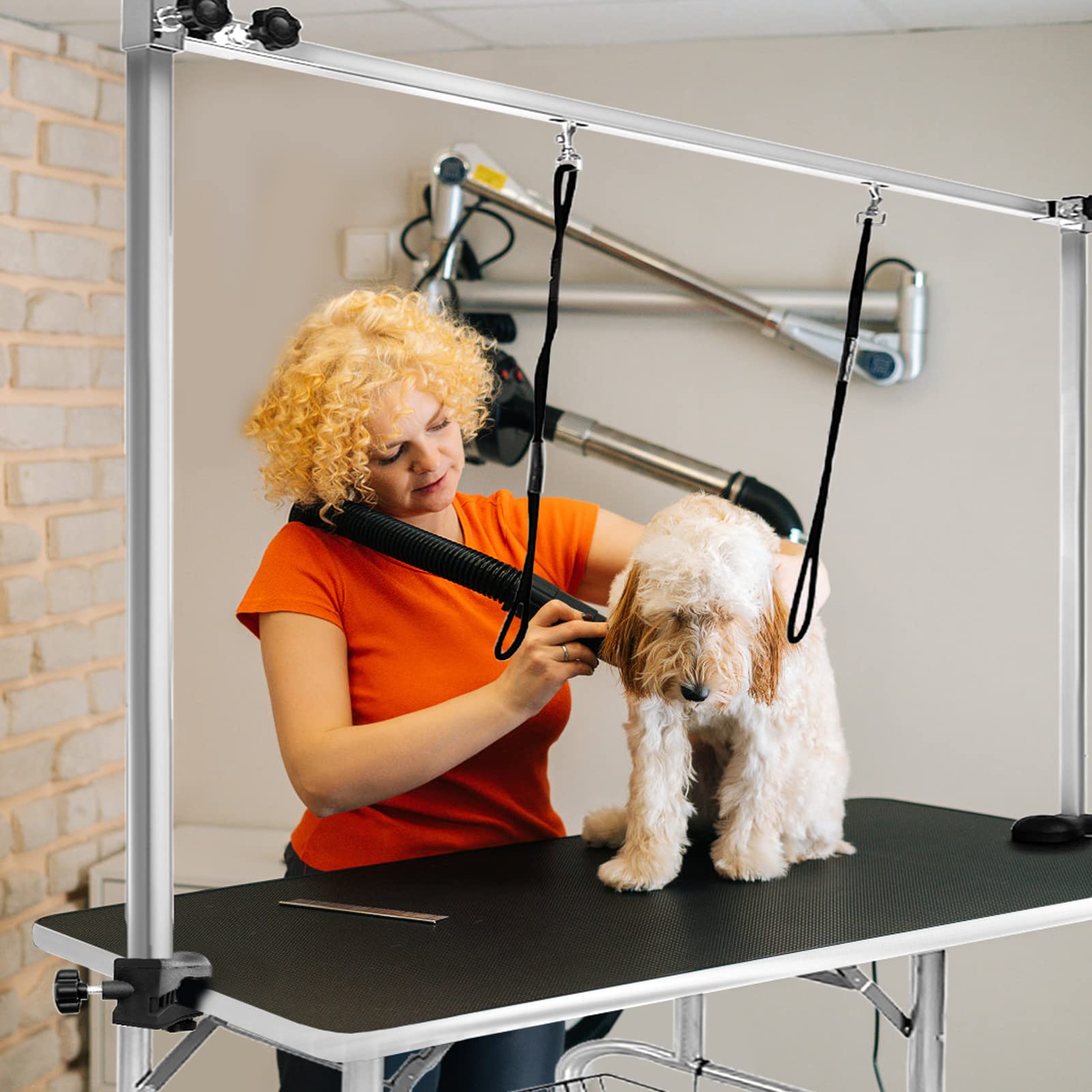 LARS360 Mesa de cuidado para perros, mesa de peluquería para perros, mesa de baño para perros, mesa de baño para perros, caniche, altura ajustable, antideslizante, soporta hasta 100 kg (grande)