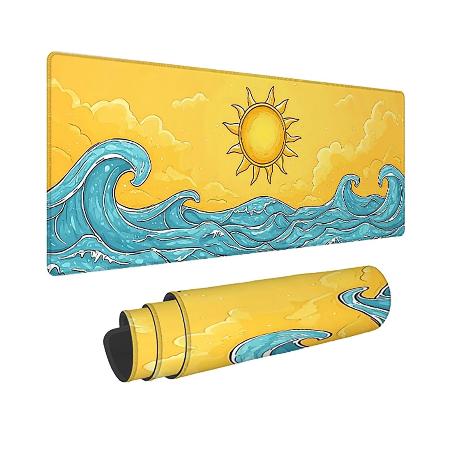 Podkładka pod mysz do gier XXL żółta krajobraz, podkładka pod mysz XXL - 1400 x 600 x 3 mm, podkładka pod mysz matowa, bardzo duża tkanina na biurko dla graczy, antypoślizgowa podstawa, dla graczy