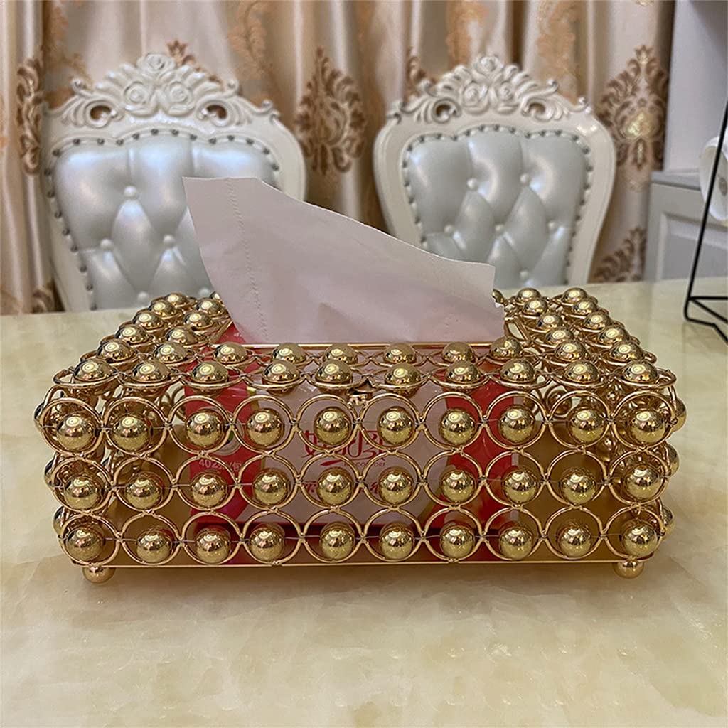 Scatola di fazzoletti Fatti a Mano Dorati Classici in Scatola di Perle Scatola di immagazzinaggio da Soggiorno Trasparente in Oro Cristallo intarsiato con Perla Bianca