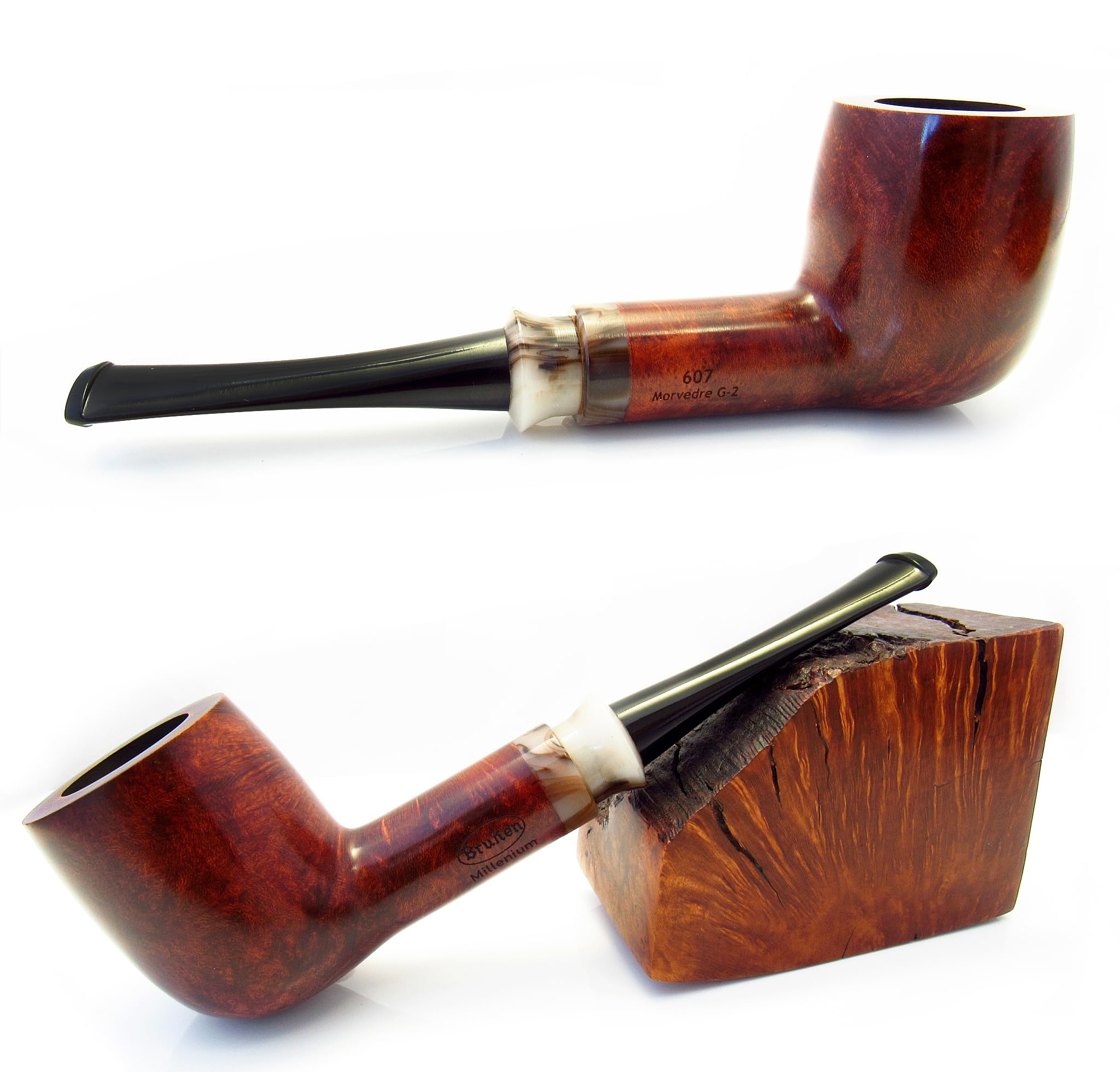 Pipa de tabaco de madera hecha a mano "Billar" diseñada para fumadores de pipa y caja (Millenium Morvedre)