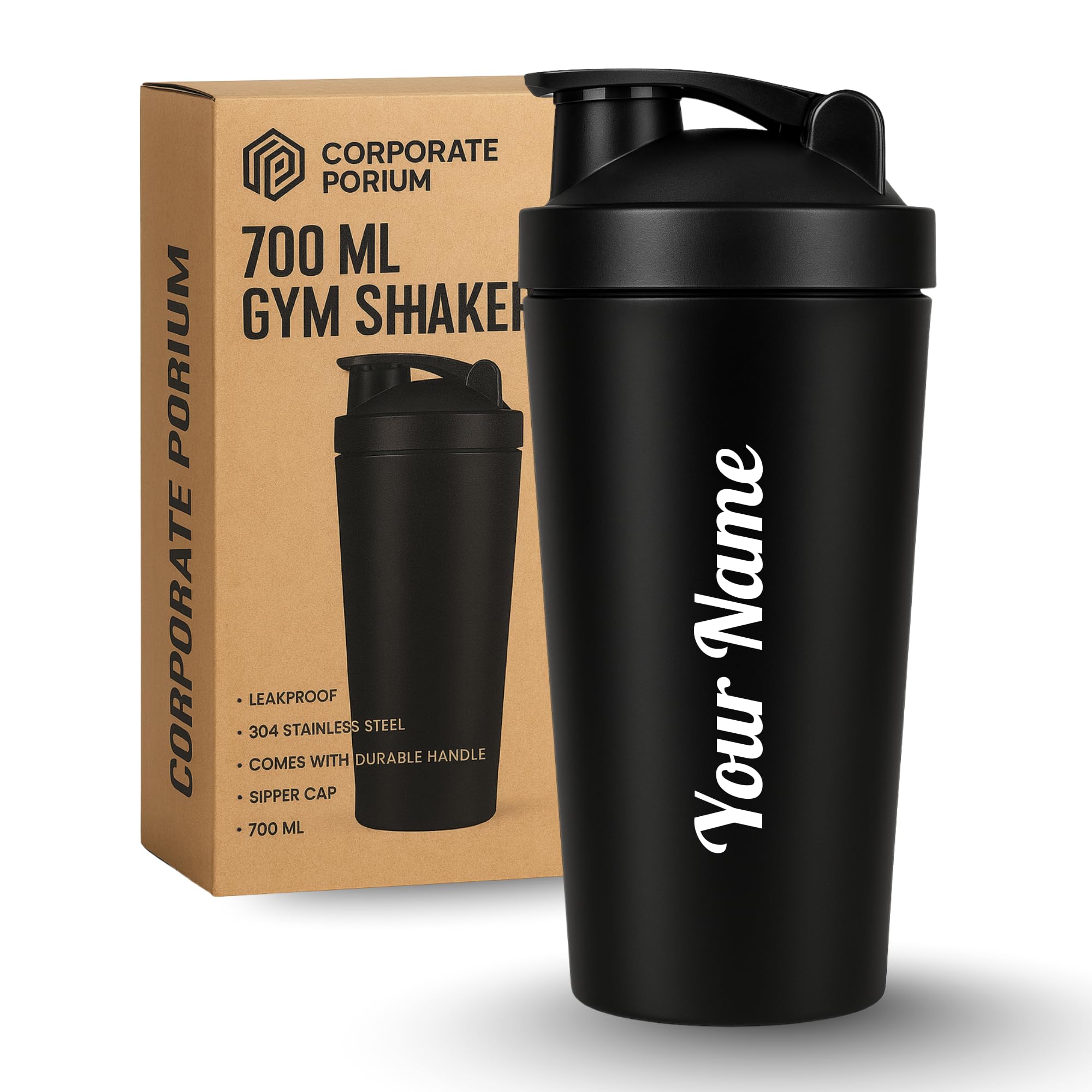 CORPORATE PORIUM Customised Stainless Steel Shaker for Gym (Black-Silver)- 100% Leakproof Guarantee,Leakproof Gym Shaker for Supplements Water Bpa Free Material, 700 Milliliter-image-44