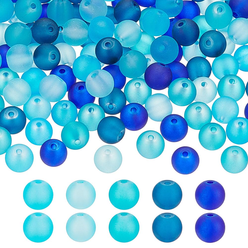 Perles en verre dépoli de qualité supérieure PH PandaHall bleu transparent pour bijoux