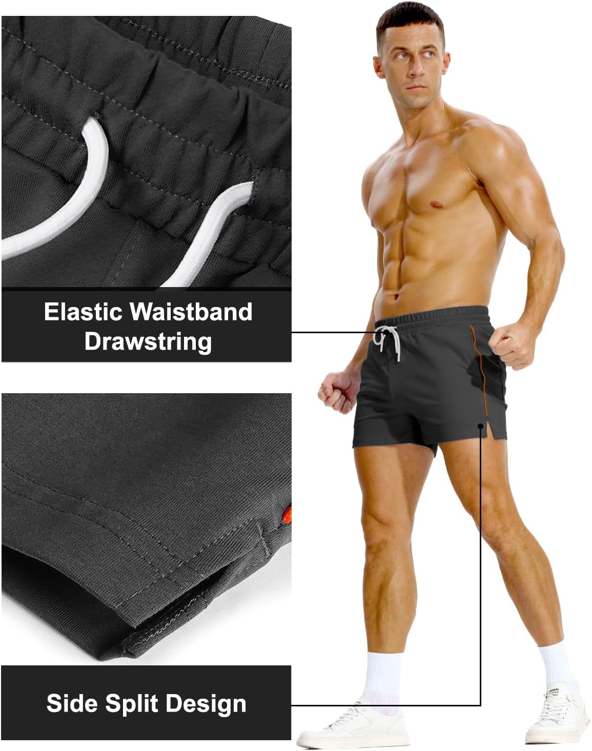 Mens Athletic Sweat Shorts 3 Inch Cotton Soft Casual with Pockets Gym Workout Running Short - Image 3