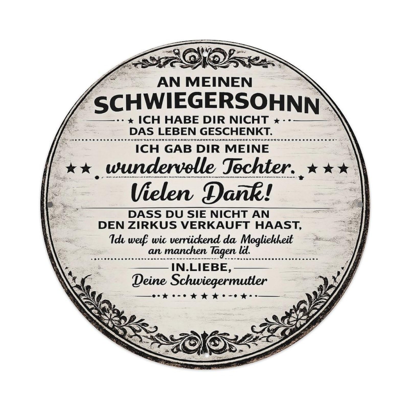 Circular Sign With Text And Ornamental Borders Round Tin Sign Vintage Metal Sign Home Bar Garden Indoor & Outdoor Wall Decor Retro Metal Poster 8x8 Inch