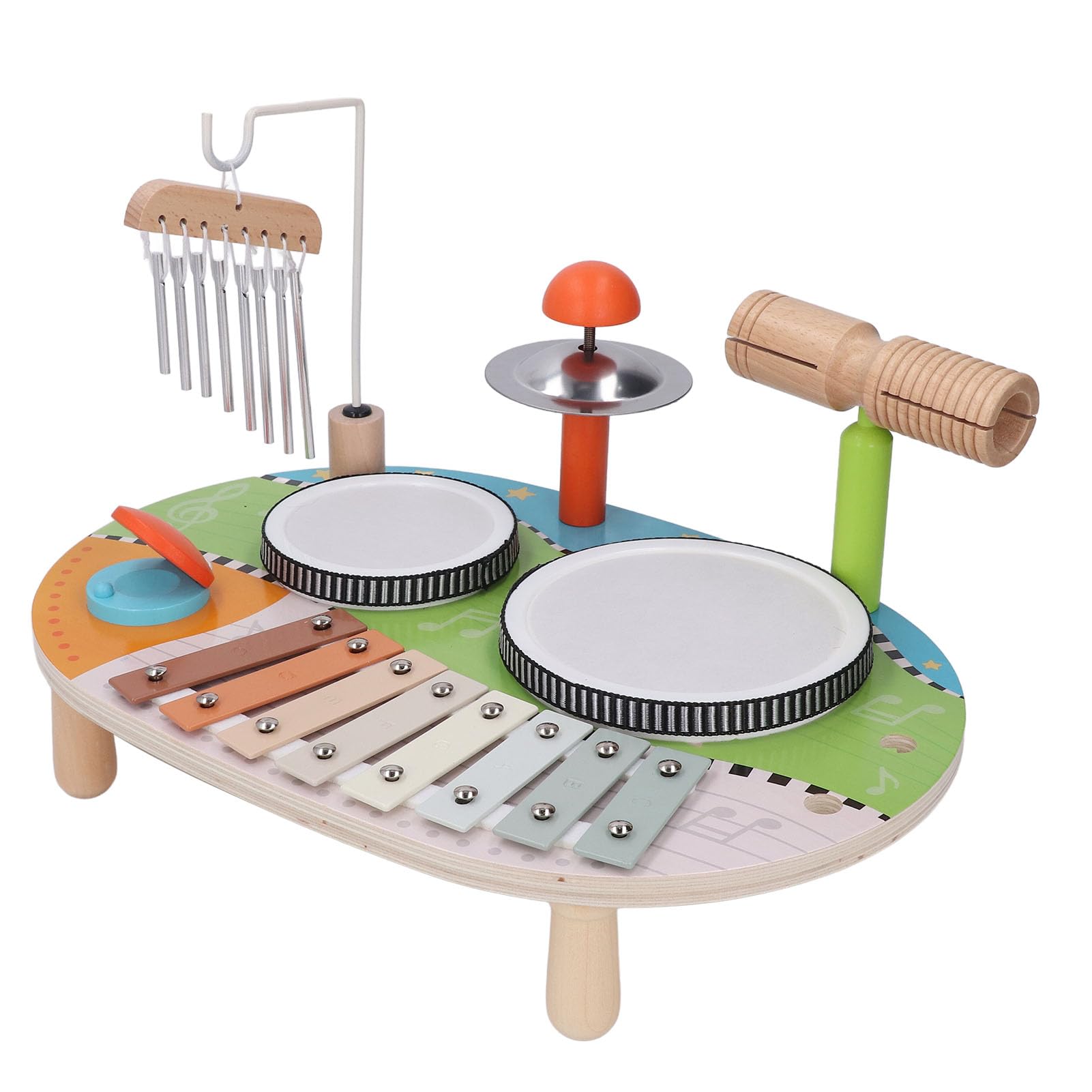Juego de batería para niños, tambor multifuncional y carillón de viento, instrumento de percusión, explicación musical, juguete de educación temprana para niños